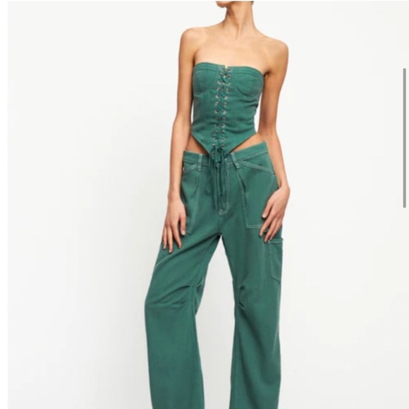 Lioness East Gate Corset strapless crop forest green size Large. - Picture 3 of 5